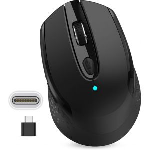 Souris sans Fil USB C, Souris Ergonomique sans Fil Silencieuse avec R&eacute;cepteur Type-C 2.4GHz, 1600 DPI, pour Ordinateur MacBook Mac PC - Neuf