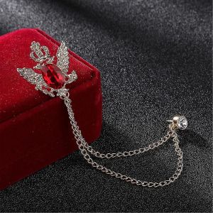 Broche Élégante Unisexe Pour Costume, Avec Boucle En Chaîne, Épingle À Revers De Col, Rouge - Neuf