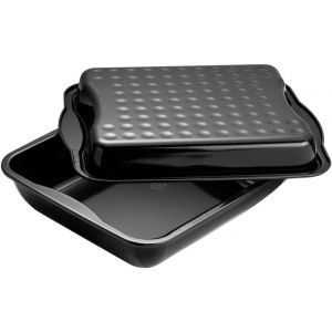 Letnerny-1301 Plat À Gratin Avec Couvercle, Plat Rectangulaire, Plat À Four, Plat De Cuisson Four, Plat Cuisson Four, Acier Emaille, 42 X 34 X 13 Cm - Neuf