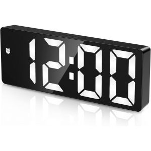Horloge Num&eacute;rique, Reveil Digital avec &Eacute;cran LED Affiche Temp&eacute;rature et Date, R&eacute;veil Num&eacute;rique avec Snooze, Aliment&eacute; par USB/Batterie, Commande Vocale, Reveil Matin, Blanc et Chiffres Color&eacute;s - Neuf