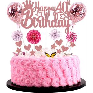 Cauc-D&eacute;coration De G&acirc;teau D'anniversaire &laquo; Happy 40th &raquo; - Or Rose - Pour Homme Et Femme - Paillettes Pour 40e Anniversaire - Neuf