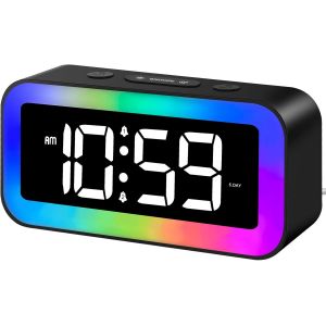 R&eacute;veil Num&eacute;rique, Reveil Enfant Lumineux Avec Veilleuse 7 Couleurs, Led Horloge Digitale, Ado Reveil Matin, Avec 2 Modes D'Alarme, Luminosit&eacute; R&eacute;glable, Snooze, Commande Vocale, 12/24H, Port Usb - Neuf