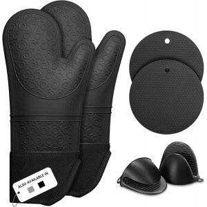 ERYI-Maniques Cuisine, Gant Four Résistants À La Chaleur Jusqu'À 230¿ 6 Pièces Extra-Long Gant Cuisine En Silicone Pour Le Four Et La Cuission, Noir - Neuf