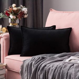 Eryi-Housse De Coussin En Velours Décorative Canapé Bordure Taie D'oreiller Super Doux Decoration Maison Salon Chambre Pour Canapé Clic Clac 30 X 50 Cm 12""X20"",2 Pièces Noir - Neuf