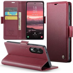 Maa-Coque Pour Samsung Galaxy S25 Edge, Étui Housse En Rfid Protection Premium Pu Cuir Portefeuille Rabat Case Magnétique Stand Antichoc, Étui Case Pour Samsung Galaxy S25 Edge, Rouge - Neuf