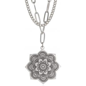 Kal-Collier Femme Mandala Fleur De Vie Collier Délicat En Acier Inoxydable Chaîne Bouddhiste Fleur De Lotus Om Mandala Pendentifs - Neuf