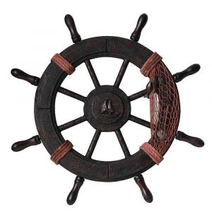 Bateau nautique en bois de style méditerranéen Roue de bateau Gouvernail en bois Modèle de gouvernail Bateau rétro en bois - Neuf
