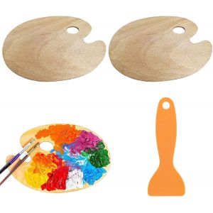 meimie-Palette De Peinture,Classique Palettes En Bois Avec Trou,Légère Et Lisse Palette Peinture,Palette De Peinture Ovale,Palette De Peinture En Bois,Palette D'Artiste,Palette Peinture En Bois,20X30Cm,2Pcs - Neuf
