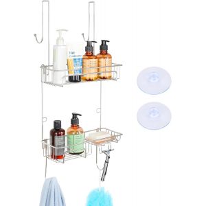 Support de Douche Suspendu en Acier Inoxydable - Etagere Porte Savon Antirouille a Suspendre - Panier Rangement Salle de Bain Sans Percage pour Shampoing et Accessoires - Neuf