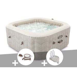 Kit spa gonflable Intex PureSpa Chevron carr&eacute; Bulles 6 places + Kit d'entretien + Porte-verre - Neuf