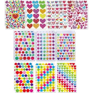 20 Feuilles Gommettes Autocollantes, Stickers Gommettes Enfants En Forme De Coeurs Étoiles Pois Autocollants Colorés Pour Activités Manuelles Photo Cadeau Scrapbooking - Neuf