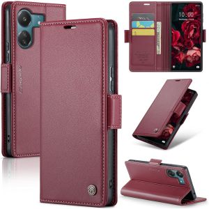 Maa-Coque Pour Xiaomi Redmi 13c/Poco C65, Étui Housse En Rfid Protection Premium Pu Cuir Portefeuille Rabat Case Magnétique Stand Antichoc, Étui Case Pour Xiaomi Redmi 13c/Poco C65, Rouge - Neuf