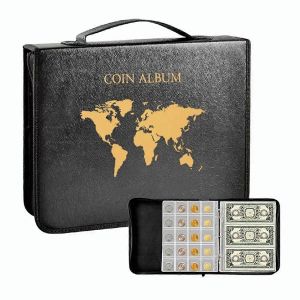 Portable Coin Collection Set 200 Panneaux Pvc parent Loose-Leaf Philatélique Livre Album avec Fermeture Éclair - Neuf