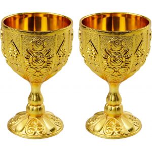 Ytfhg-Lot De 2 Coupes Vintage Dorées Antiques - Verre À Vin - Verre À Vin Médiéval Sur Métal - Pour Cuisine, Maison, Bar, Fête, Mariage - Doré - Neuf