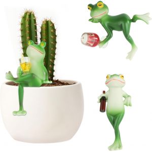 MEVRONISSHOP-Lot de 3 suspensions en r&eacute;sine pour pot de fleurs en forme de grenouille, statues d'animaux pour jardini&egrave;re, d&eacute;corations cr&eacute;atives d'&eacute;tang, d&eacute;coration d'ext&eacute;rieur pour jardin ou pr&eacute;senta - Neuf