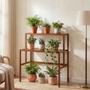 &Eacute;tag&egrave;re &Agrave; Plantes En Bambou Hwc-Q34, &Eacute;tag&egrave;re En Escalier Pour Fleurs, 2 Tablettes, 100 X 90 X 50 CmMarron - Neuf