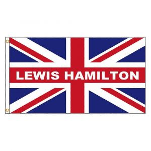 Lewis Hamilton On British Flag - 90x150cm (3x5ft) - Tissu De Haute Qualité - Neuf
