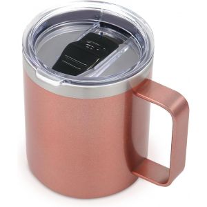 Tasse À Café Isolante En Acier Inoxydable De 14 Oz Avec Couvercle, Tasse À Café Isolante, Tasse À Café De Voyage Avec Poignée, Tasse De Camping, Cadeau De Noël (Or Rose, 1) - Neuf