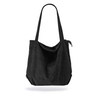 Noir Épais Velours Sac Fourre-tout Extra-Large Capacité de fermeture à Glissière Sac à Bandoulière pour les Femmes, les Filles Casual Sac pour le Travail Scolaire College Utilisation Quotidienne - Neuf