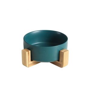Gamelle Surélevée En Céramique Pour Animaux De Compagnie Avec Support En Bois - Mangeoire Verte Élégante Pour Chats Et Chiens, Facile À Nettoyer, Sûre Et Durable. - Neuf