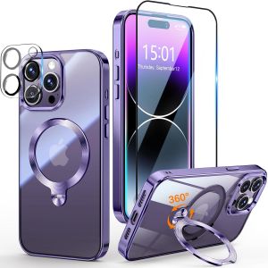 LORANKA-3 en 1 Coque pour iPhone 14 Pro Max 6.7"" [Coque Magn&eacute;tique Puissant pour MagSafe] [360&deg; CD Support Rolatif] [avec Protection Cam&eacute;ra & &Eacute;cran] Coque Antichoc &Eacute;lectroplaqu&eacute;e, Violet - Neuf
