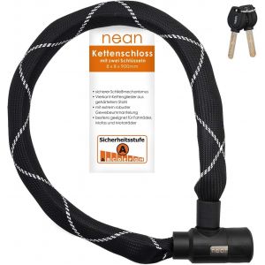 Antivol À Chaîne De Vélo Avec 2 Clés De Sécurité,Haute Sécurité Et Revêtement En Tissu Extrêmement Robuste,Maillons Carrés En Acier Trempé,8 X 8 X 900 Mm,Noir - Neuf