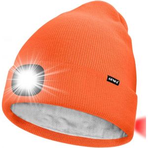 Unisexe 8 Led Bonnet Lampe Frontale,Usb Rechargeable Rouge Feu Arrière Clignotant Chapeau De Course Lumière Chaud Polaire Doublée Tricot Bonnet Cadeaux Pour Hommes Et Femmes - Neuf