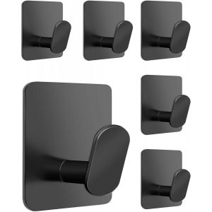 6 Pièces Crochet Adhesif Mural Porte Manteau Adhésif Porte Serviette Salle de Bain Accroche Torchon Cuisin Crochet Adhesif Serviette Sans Perçage Acier Inoxydable,Noir - Neuf
