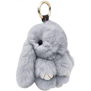 KAL-Porte-Clés De Lapin, Porte Clés De Lapin À Fourrure Mignon, Lapin À Fourrure Keychain Artificiel, Peluche Porte Clés Moelleux, Pour Sac À Dos, Clé De Voiture, Sac À Main Et Plus-Gris Clair - Neuf