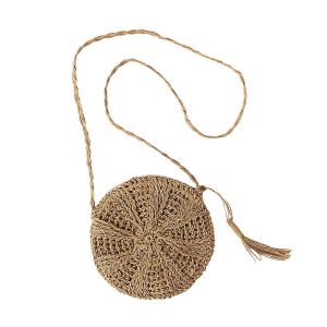 Tour De La Paille Sac Boh&egrave;me Sac &Agrave; Bandouli&egrave;re Avec Pompon Messenger Tress&eacute; De Plage Sac &Agrave; Main Marron Clair Sac De Voyage - Neuf