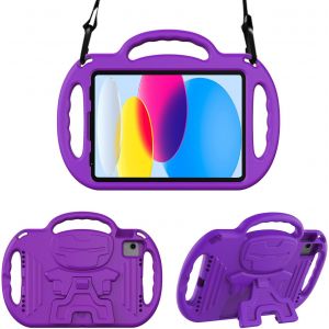 LORANKA-&Eacute;tui pour enfants pour iPad 10e g&eacute;n&eacute;ration 2022, iPad Air 11"" (M2) 2024, iPad Air 6e/5e/4e g&eacute;n&eacute;ration 11"" et iPad Pro 11, coque antichoc avec bandouli&egrave;re, poign&eacute;e et support pour enfants, vio - Neuf