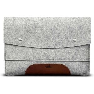 acdsgd-Housse pour MacBook Pro 14 (2021-2023) Sleeve Case 100% Laine feutr&eacute;e et Cuir tann&eacute; v&eacute;g&eacute;tal Handmade in Germany Gris/Marron Clair - Neuf