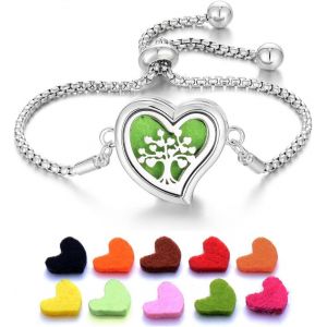 Eryi-Bracelet Diffuseur D'huiles Essentielles, Arbre De Vie, Bijoux Femme, Inoxydable Bracelet D'aromathérapie Réglable Avec 10 Tampons De Recharge, Bon Cadeau De Fête Des Mères Noël Saint-Valentin - Neuf