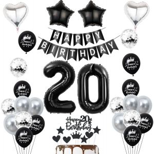 Décoration 20 ans anniversaire noir, ballon gonflable 20 ans anniversaire femme homme Décoration - Neuf