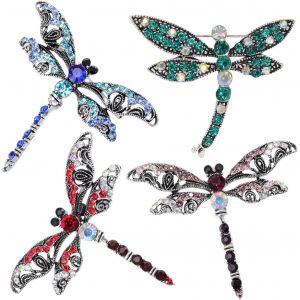 Kjdal-Lot De 4 Broches Libellules Colorées Pour Femme Avec Strass-Broche En Cristal-Broche Libellule-Pour Pull,Manteau,Vêtement D'extérieur-Style Élégant-Cadeau Pour Femme-Décoration De - Neuf