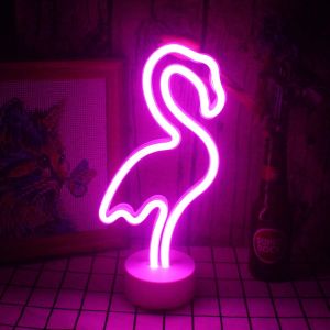 Enseignes au n&eacute;on flamant rose avec base Led n&eacute;on lumi&egrave;res d&eacute;coratives USB/batterie aliment&eacute; signe veilleuse pour chambre fille chambre table no&euml;l f&ecirc;te d&eacute;cor cadeaux - Neuf
