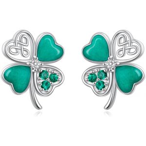 Chenquansarl-Boucles D'oreilles Tr&egrave;fle &Agrave; Quatre Feuilles Pour Femme En Argent Sterling 925 Boucles D'oreilles Tr&egrave;fle &Agrave; Quatre Feuilles Porte-Bonheur Irlandais Bijoux Cadeaux - Neuf