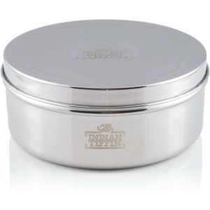 Masala Dabba Récipient À Épices Hermétique-Avec Étiquettes Et Cuillère À Épices (Grand (20cm),Couvercle En Acier,Couvercle Intérieur,Pas De Couvercle Sur Les Pots Intérieurs) - Neuf