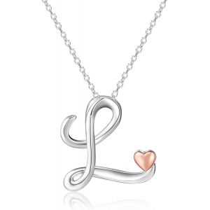 Kales-Collier Avec Initiale En Argent Pour Femme,Bijoux Plaqués Argent Sterling|Collier Avec Pendentif Classique Avec Lettre Et Nom Et Coeur En Or Rose,Chaîne De 20 Pouces - Neuf