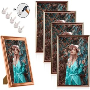 CMWX-Lot de 5 cadres photo A4 en plastique avec verre acrylique sûr pour montage mural ou sur table - Multiples couleurs pour portrait - Neuf