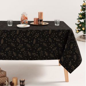 Nappe De No&euml;l En Coton Jacquard Noir Et Or 140x300 Cm - Neuf