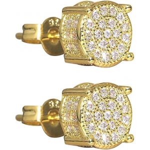 Kal-1 Paire Boucles D'oreilles Zirconia Boucles D'oreilles En Cristal De Glace Enduites D'or 14k / Platine Boucles D'oreilles 5a Cz Gem Boucles D'oreilles Hip Hop (Or) - Neuf
