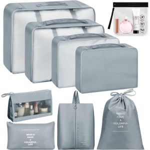 Organisateur Val Lot De 9, Rangement Val , Organisateur De Voyage, Packing Cubes, Organ Urs De Bagage Pour Sous-V&ecirc;tement, Cosm&eacute;tique, Chaussure, Gris - Neuf