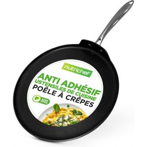 Subzonal-Nutrichef Po&ecirc;le &Agrave; Cr&ecirc;pes Non-Adh&eacute;sive Nutrichef Pour Cuisini&egrave;re - Id&eacute;ale Pour Pancakes, ?ufs, Po&ecirc;le Grill 12&iquest; En Aluminium Anodis&eacute; Non-Adh&eacute;sif - Ustensile De Cuisine, Bords Bas, Poign&eacute;es Riv - Neuf