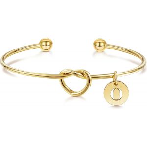 Eryi-Bracelet Femme Or, Bracelets Manchette Initiales Lettres N?ud D'amour En Acier Inoxydable, Plaqué Or 18k A-Z Alphabet Bracelet Jonc Pour Cadeaux De Mariage Pour Demoiselles D'honneur - Neuf