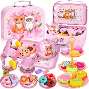 ERYI-50Pcs Service À Thé Pour Enfants, Dînette Et Son Coffret Jouet Dinette Enfant Service À Thé Jouets Jeux De Cuisine Jouet De Cuisine Faisant Semblant Pour Filles 3 4 5 6 7 8 Ans - Neuf