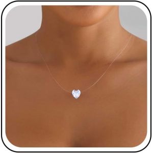 Kal-Pendentif En Cristal Vintage Collier Ras Du Cou En Strass Solitaire Minuscule Chaîne Invisible Transparente Ligne De Pêche Cz Bijoux Pour Femmes (Cristal Rond) - Neuf