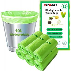 Lot De 120 Sacs Poubelle Biodégradables, 10 Litres - Sacs Poubelle Compostables De 10 L - Sacs Poubelle Recyclés Biodégradables Pour Cuisine Et Bureau - Vert - 45 X 50 Cm - Neuf