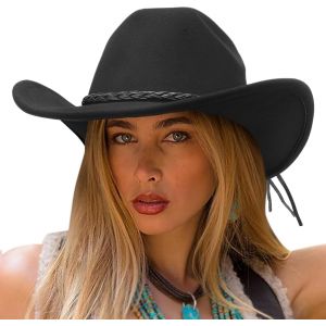 Cauc-Chapeau De Cowboy Pour Femme Et Homme Le Rancher Western Chapeau En Feutre Chapeaux Fedora &Agrave; Large Bord Fa&ccedil;onnable Ext&eacute;rieur Avec Boucle De Ceinture R&eacute;tro Unisexe Chapeau Roul&eacute; - Neuf