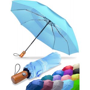 Parapluie Coupe-Vent Pour La Pluie, Grand Parapluie De Voyage, Parapluie De Golf, Parapluie Compact Automatique, Parapluie Pliable Pour Sac &Agrave; Dos, Parapluie Portable Pour Homme, Bleu Clair - Neuf